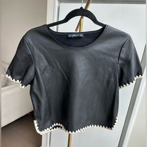 Zara Size S Black Leather Top. Great Condition. Lightly Worn.